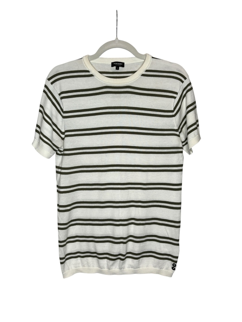 Ron Dorff Striped Cotton Knit T-Shirt Size S Cream/Olive